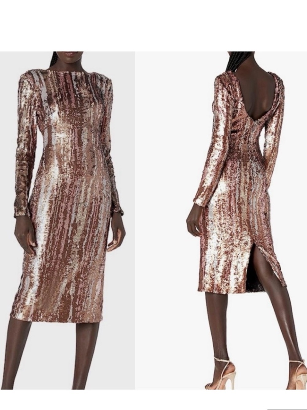 Dress The Population Emery Bronze Sequin Midi Dress S